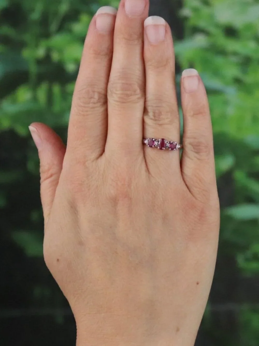Sterling Silver Natural Ruby and White Zircon Ring Size 6 1/4 Woman Teen Child